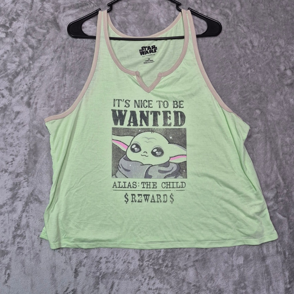Star Wars Baby Yoda Grogu Wanted Poster Tank Top Mint Green 2X LZ34910SD